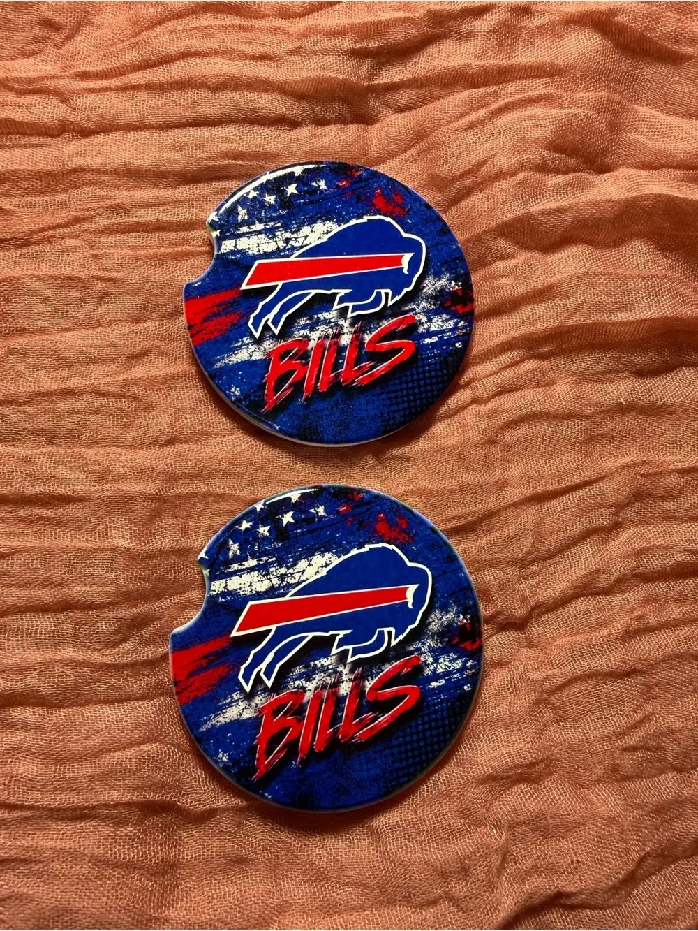 Buffalo Blue Round Car Coaster Set - Team Logo Drink Holders